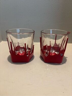 2 lowball Whiskey Glasses Red Wax Drip  Bourbon bar Mancave Halloween Goth blood